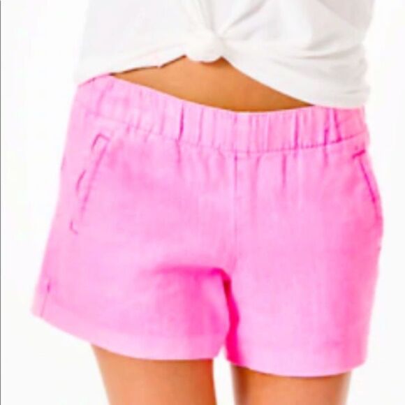 Lilly Pulitzer Lilo Linen Shorts in Neon Pink - Picture 2 of 8